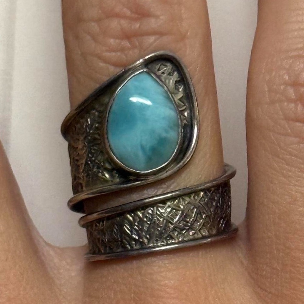 Sterling Silver Adjustable Larimar Ring - image 1
